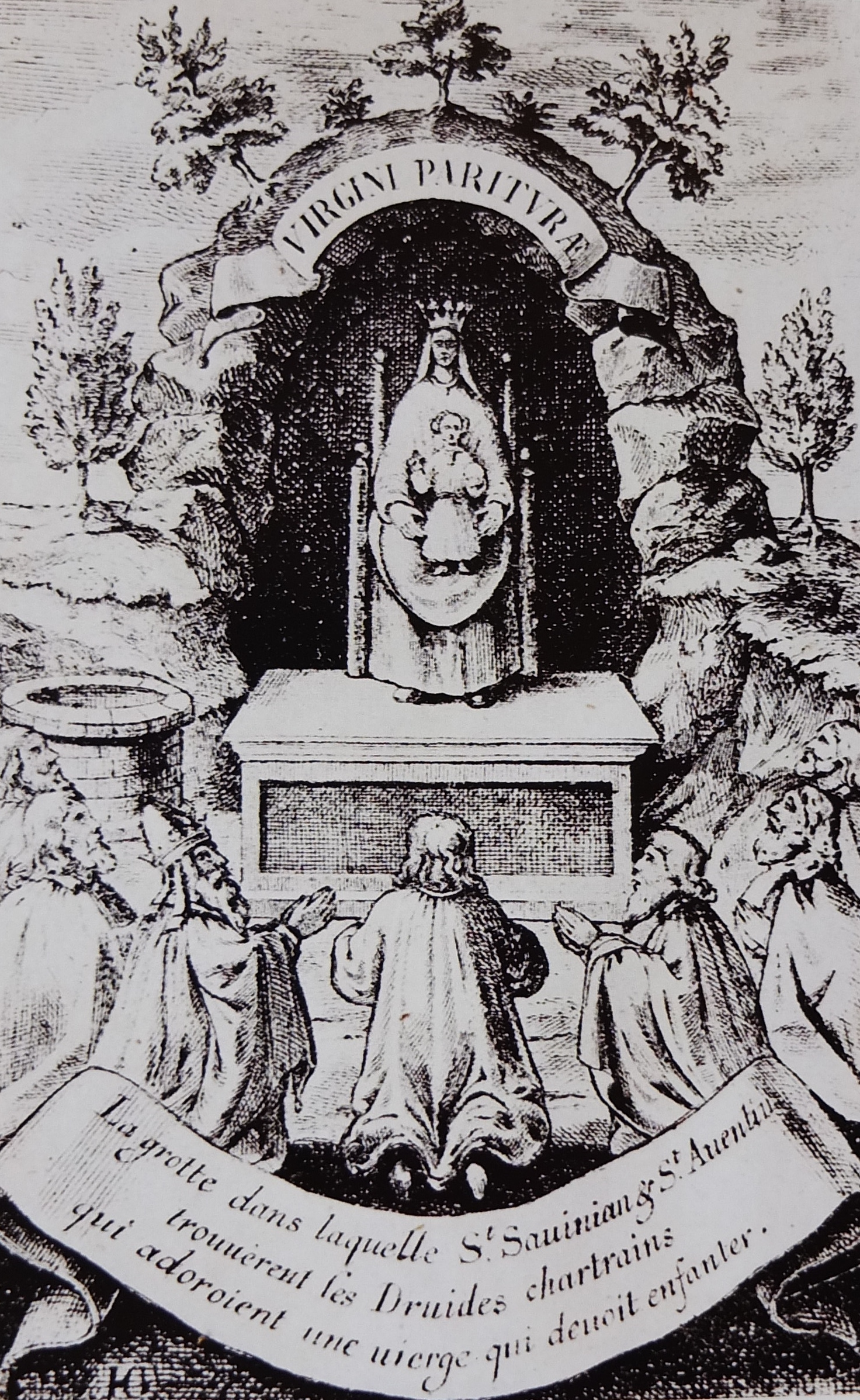 Virgini Parituræ ,et gammelt stik fra 1609, der viser druidernes tempel
